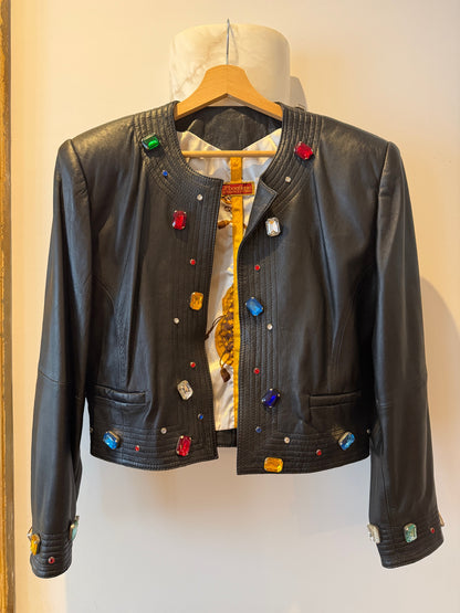 Vintage Black Embellished Leather Jacket Size Small