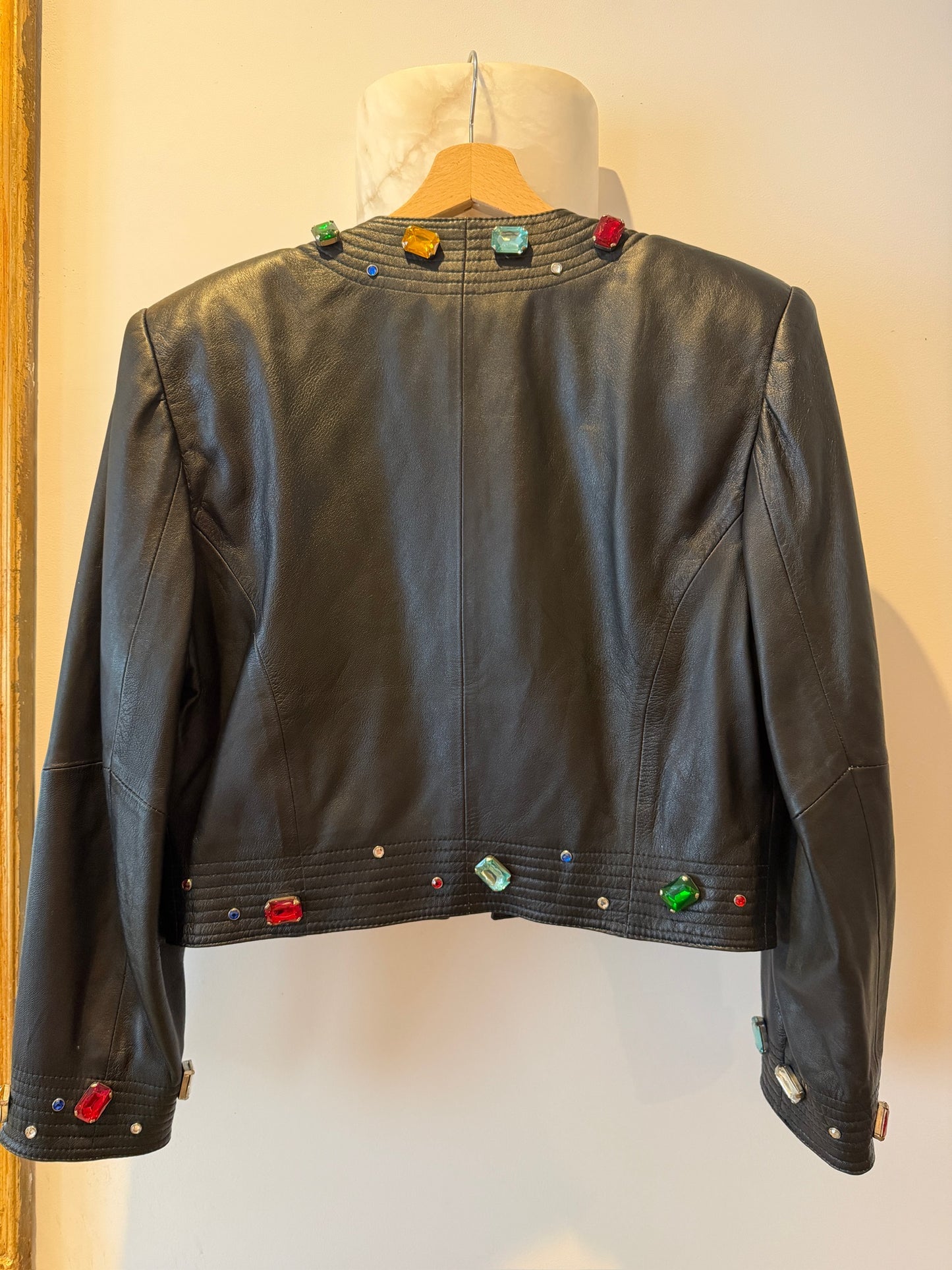 Vintage Black Embellished Leather Jacket Size Small