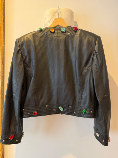 Vintage Black Embellished Leather Jacket Size Small