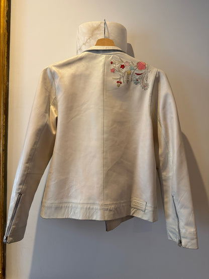 Vintage Kenzo White Leather Embroidered Jacket - Size Small