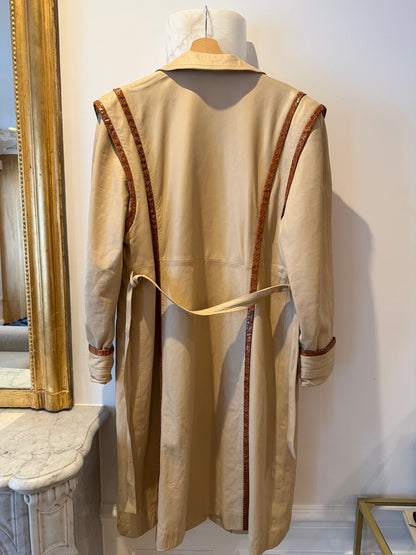 NEW!! Vintage Leather Trench w/ Snakeskin Trim Size Medium
