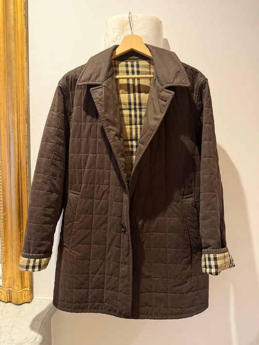 NEW!! Vintage Burberry Quilted Brown Jacket Size Large