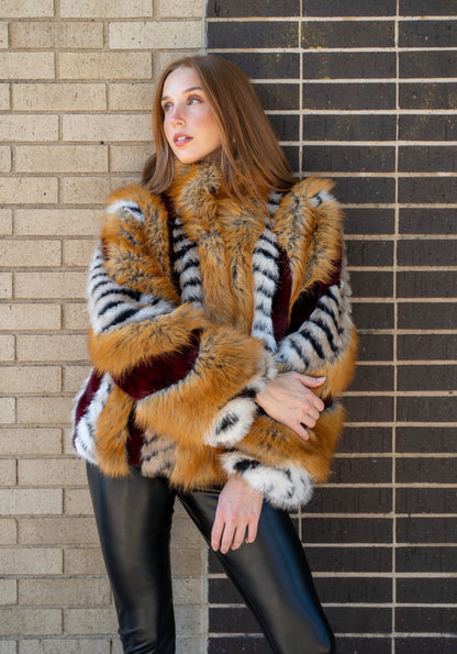 Inez Faux Fur Jacket in Burgundy - PRE ORDER