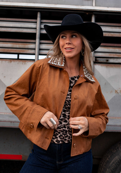 NEW!! The "Standout" Faux Suede Jacket w/ Rhinestone Collar