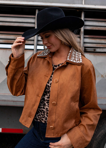 NEW!! The "Standout" Faux Suede Jacket w/ Rhinestone Collar