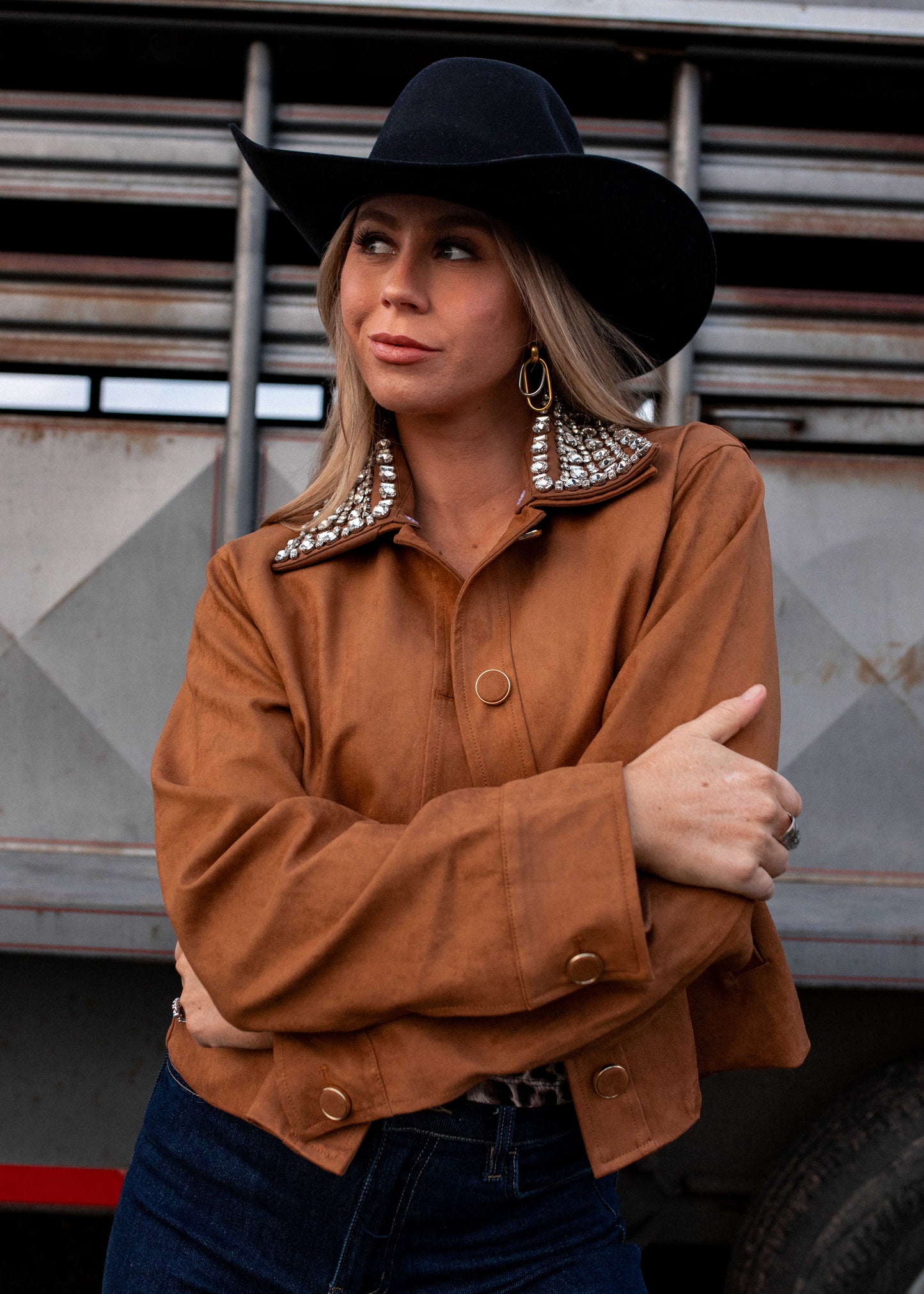 NEW!! The "Standout" Faux Suede Jacket w/ Rhinestone Collar