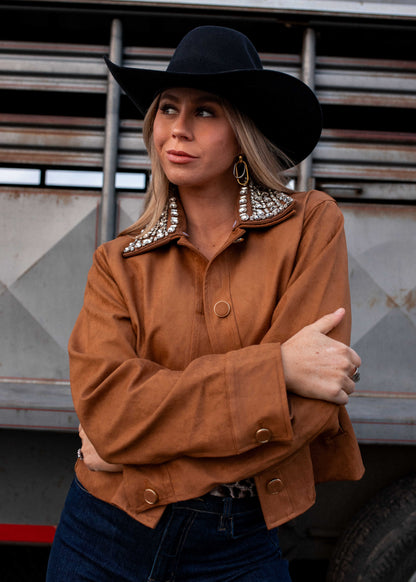 NEW!! The "Standout" Faux Suede Jacket w/ Rhinestone Collar