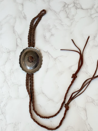 NEW!! Western Braided Sterling Silver Bolo Tie in Brown