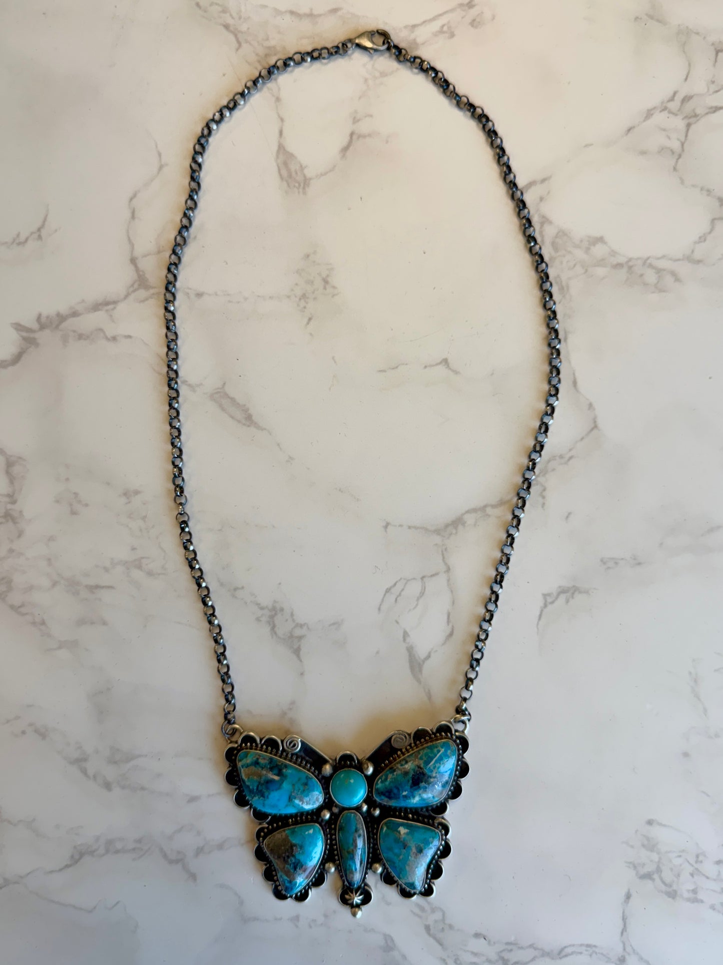 The “Butterfly" Kingman Turquoise and Sterling Silver Necklace