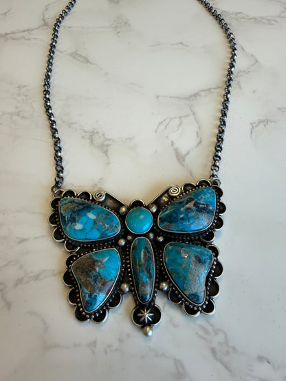The “Butterfly" Kingman Turquoise and Sterling Silver Necklace