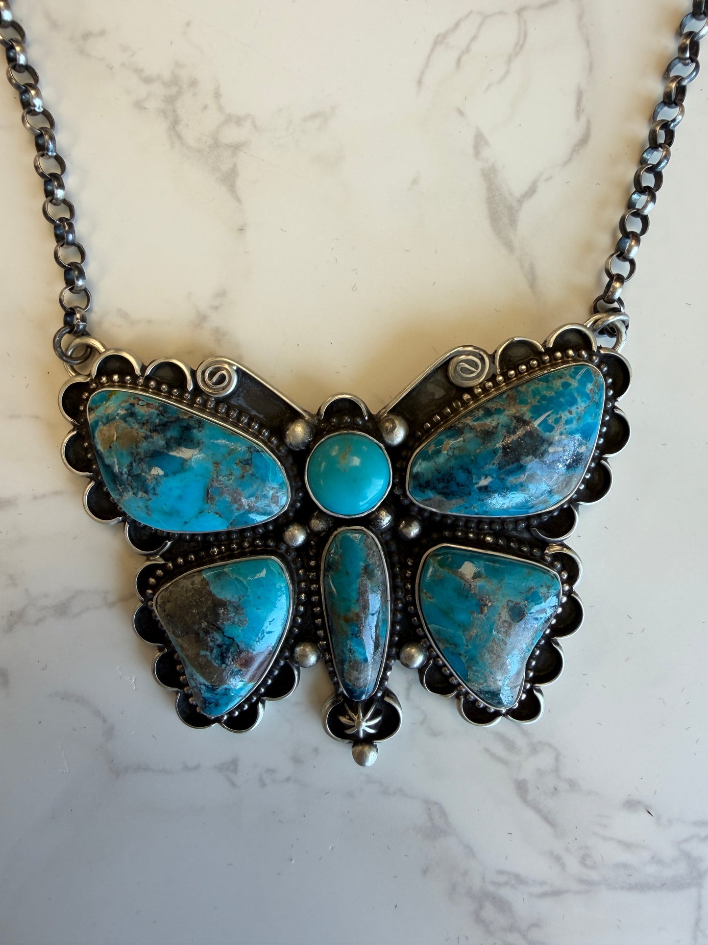 The “Butterfly" Kingman Turquoise and Sterling Silver Necklace