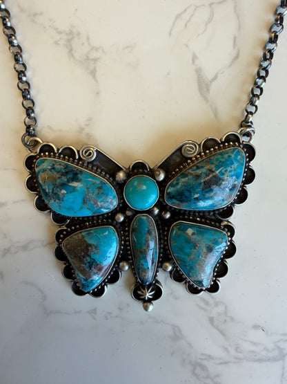 The “Butterfly" Kingman Turquoise and Sterling Silver Necklace