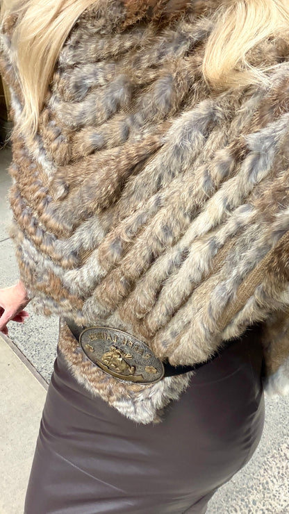 LIMITED EDITION! Vintage Knitted Rabbit Fur Poncho in Dyed Neutral