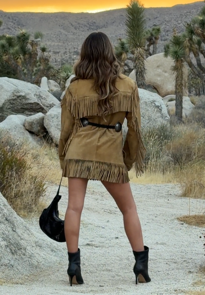 Vintage Tan Suede Fringe Jacket Size Medium