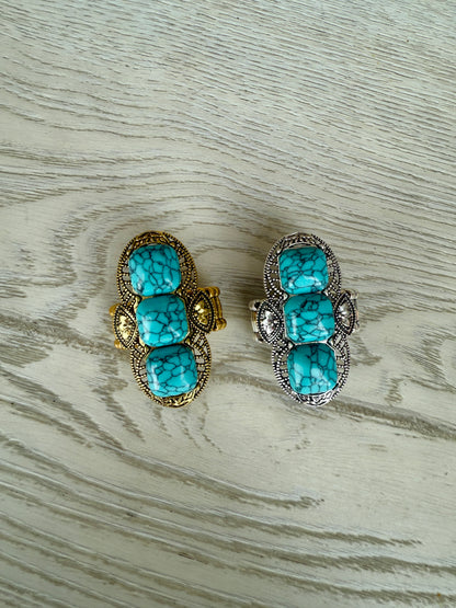 NEW!! Turquoise Stretch Ring in Gold & Silver
