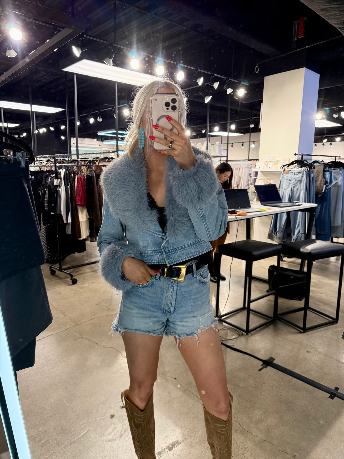 NEW!! Harley Fur Trim Denim Jacket in Denim