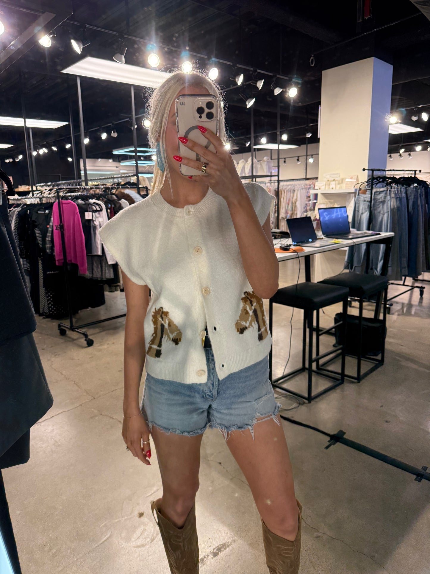 NEW!! Horse Cardigan Vest in Cream