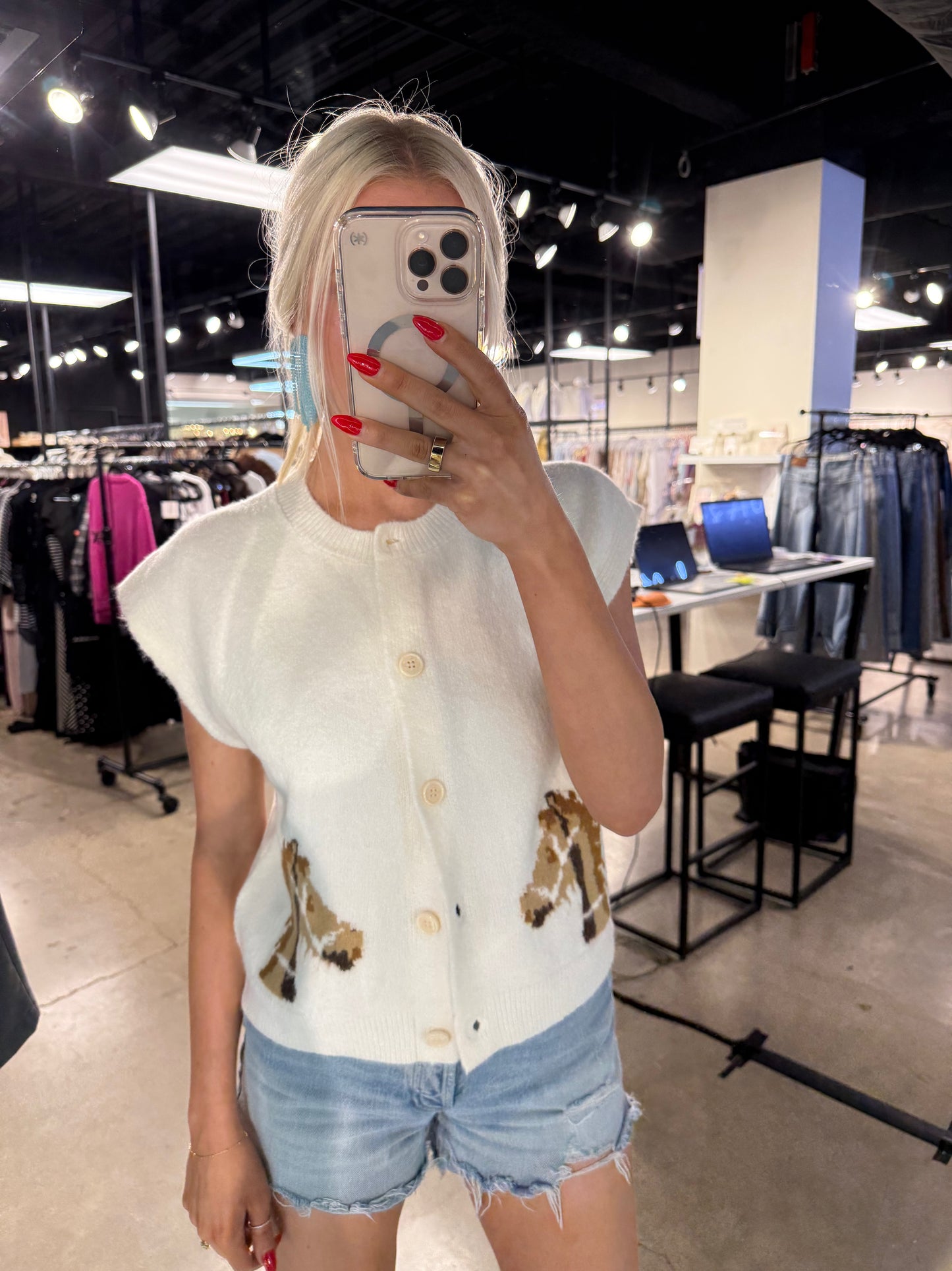 NEW!! Horse Cardigan Vest in Cream