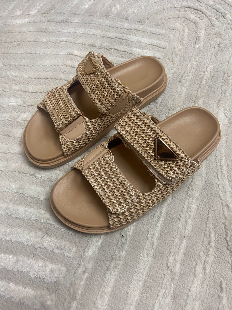 AS SEEN ON WHITNEY RIFE!! The Tuscany Raffia Slide in Nude