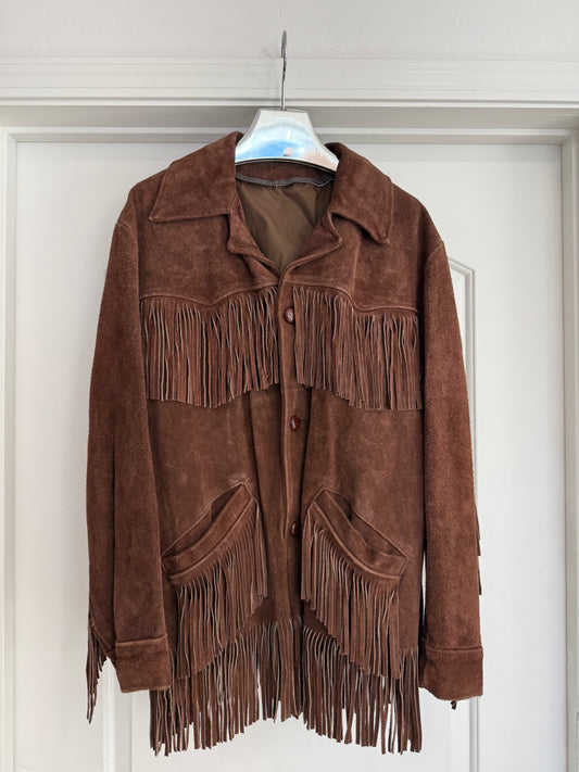 Vintage Brown Suede Fringe Jacket Size XL