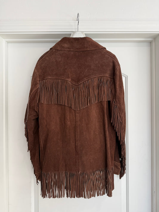 Vintage Brown Suede Fringe Jacket Size XL