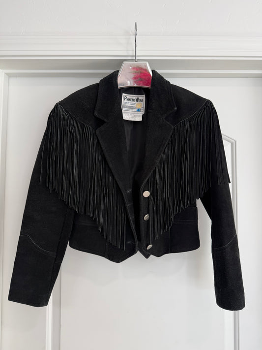 Vintage Black Suede Fringe Jacket Size XS/S
