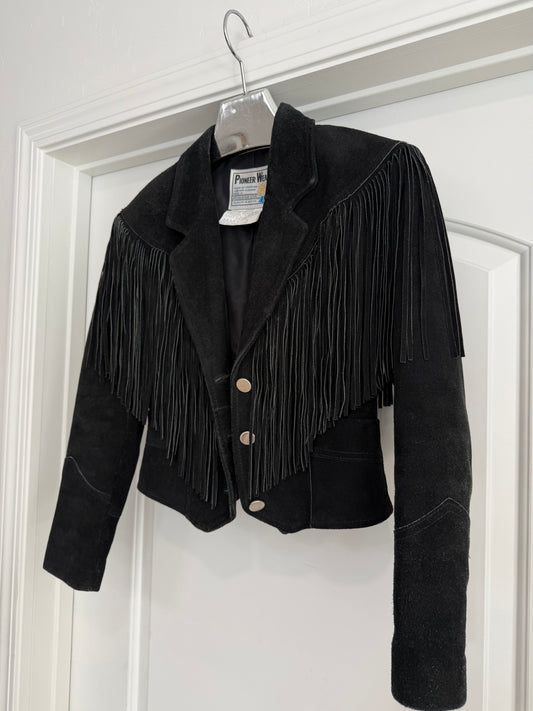 Vintage Black Suede Fringe Jacket Size XS/S