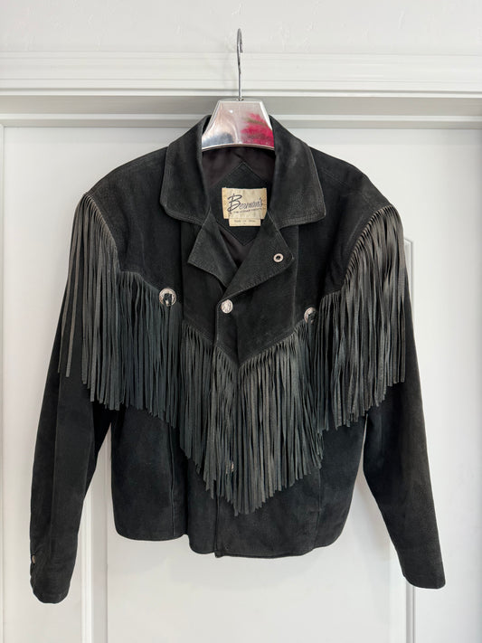 Vintage Black Suede Fringe Jacket Size M/L