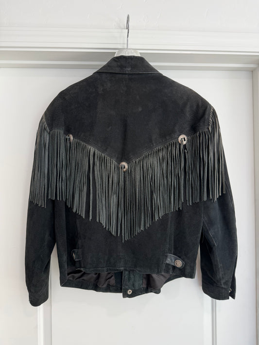 Vintage Black Suede Fringe Jacket Size M/L
