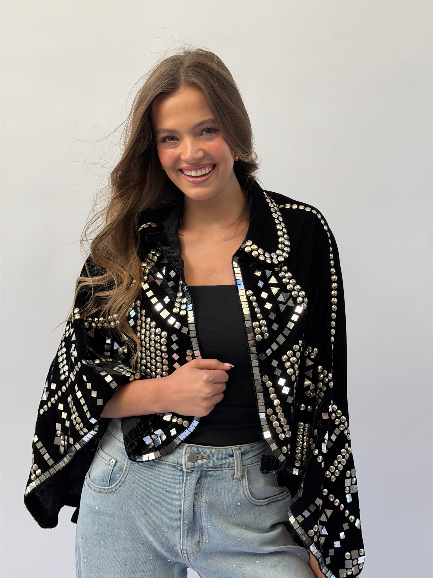 FINAL SALE!! Velvet Studded Embellished Cape