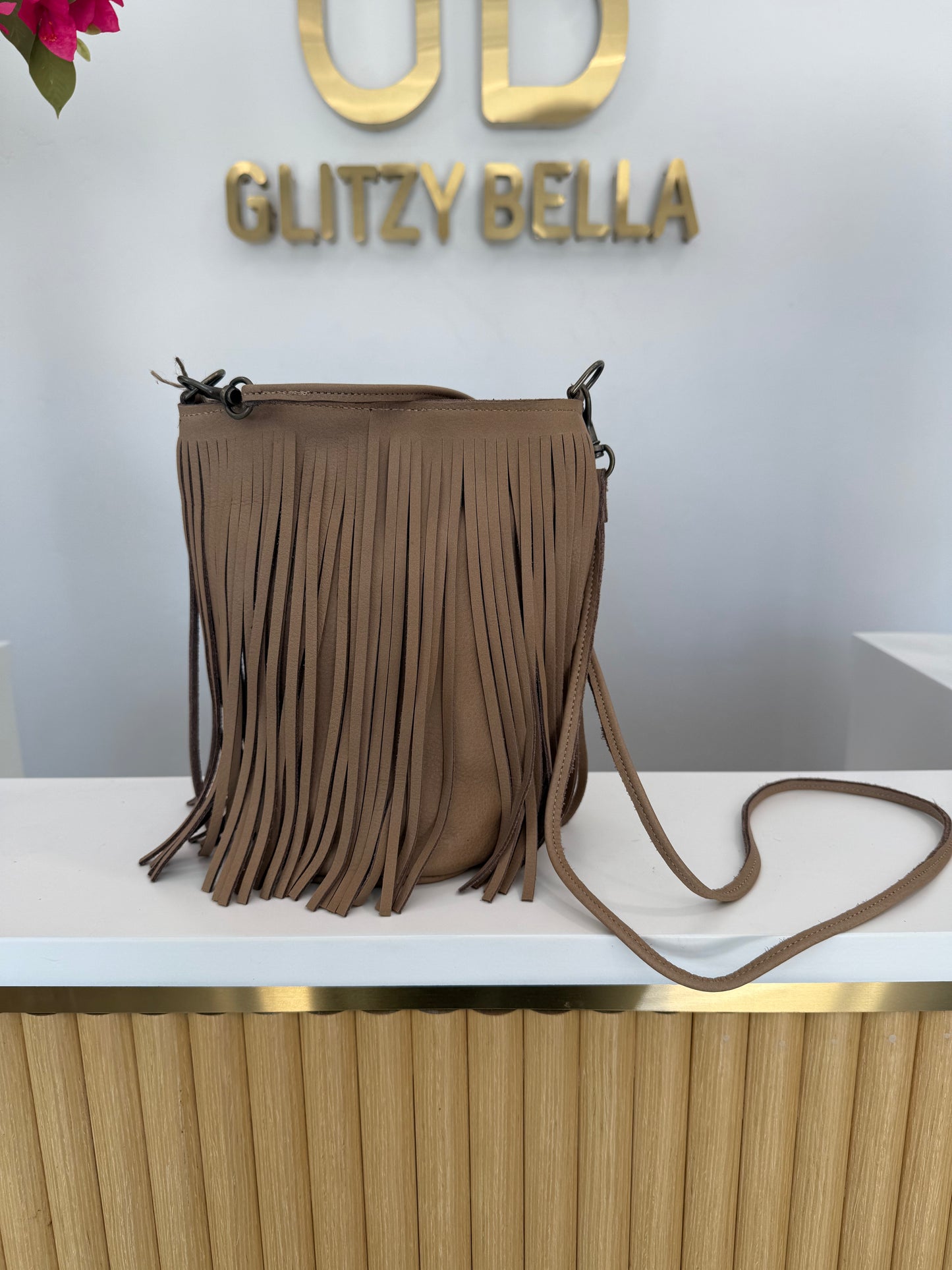 Nude Fringe Bucket Bag in Mini w/ Strap