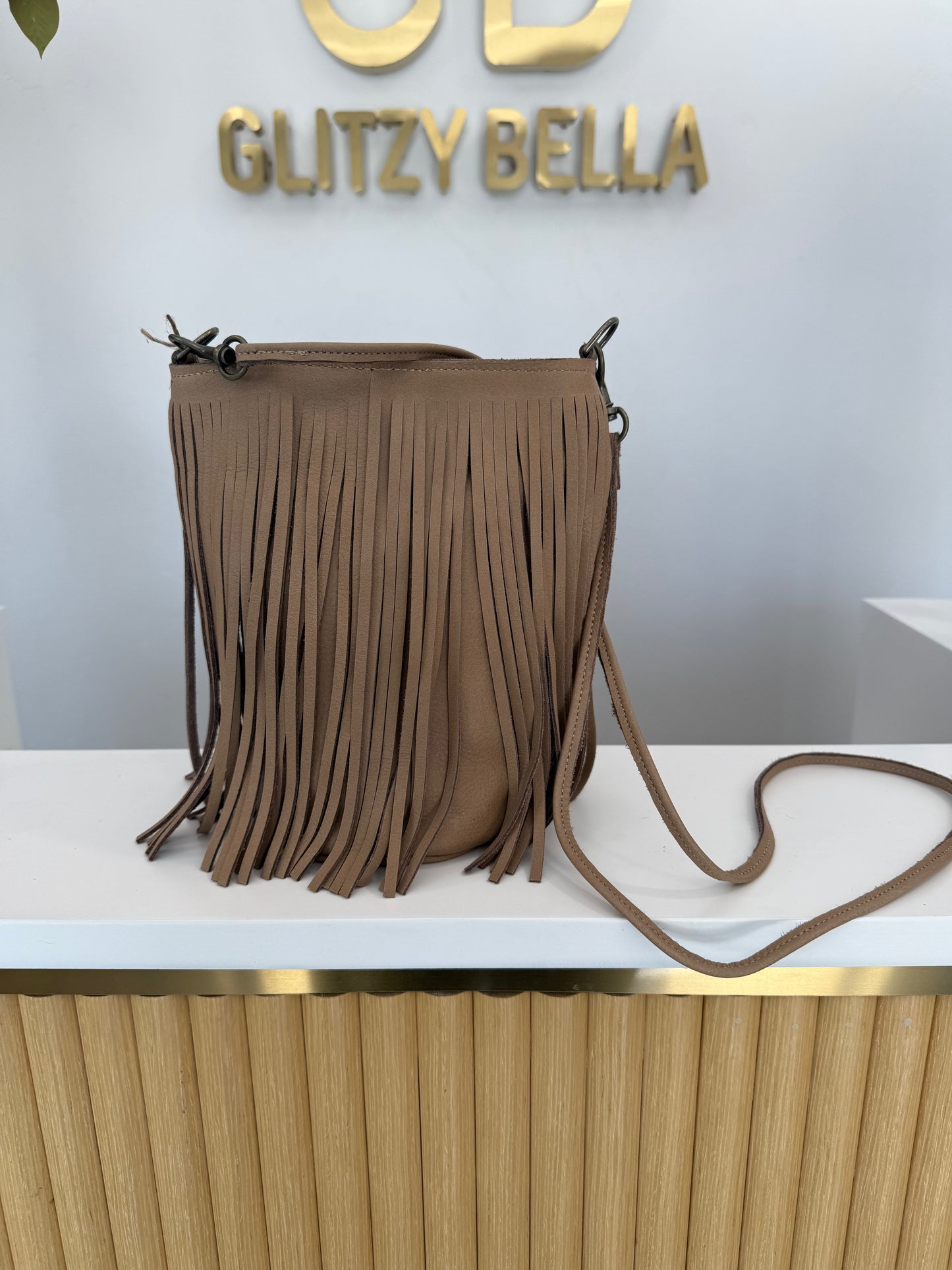 Nude Fringe Bucket Bag in Mini w/ Strap