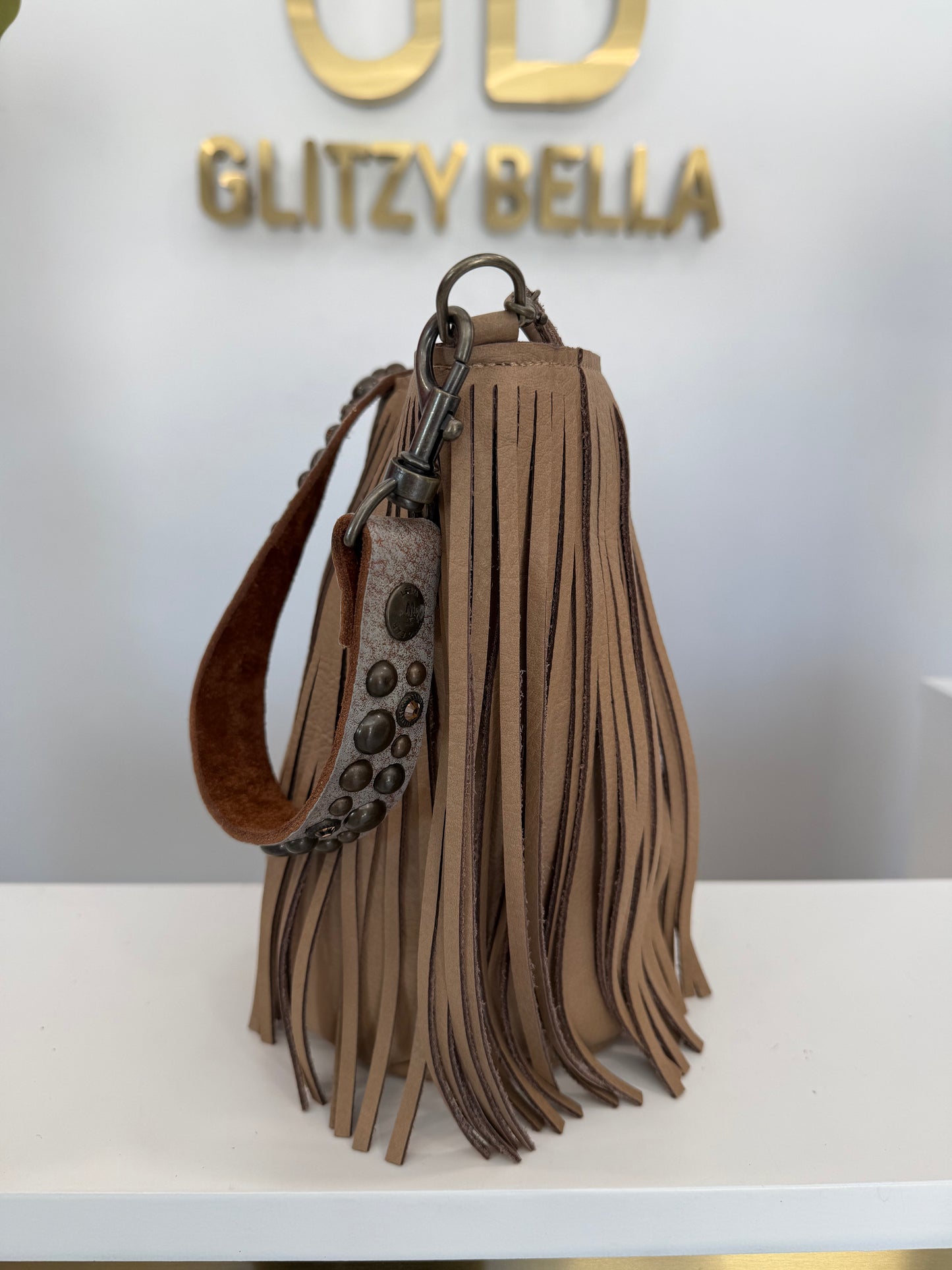 Nude Fringe Bucket Bag in Mini w/ Strap