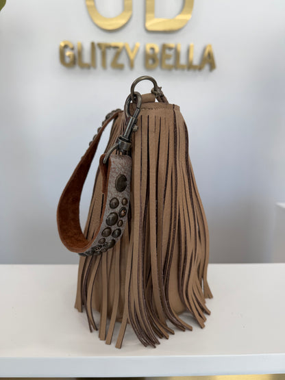 Nude Fringe Bucket Bag in Mini w/ Strap