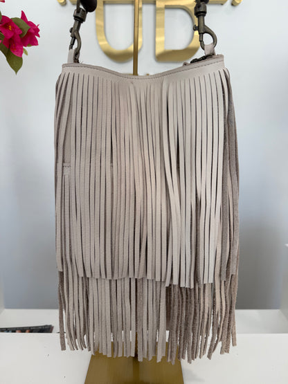 Ivory Fringe Crossbody w/ Brown Strap