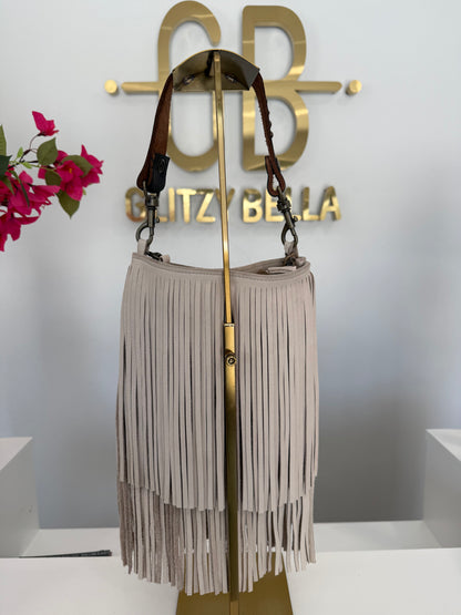 Ivory Fringe Crossbody w/ Brown Strap