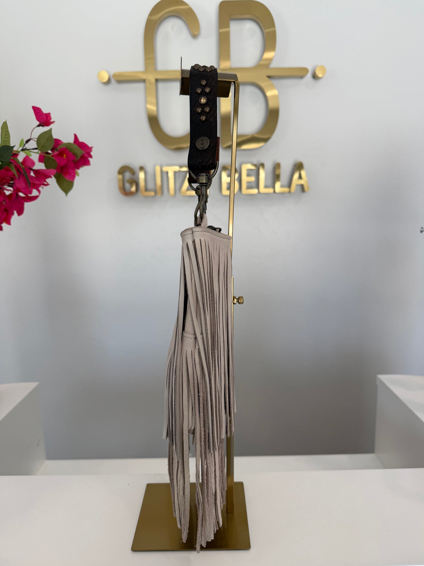 Ivory Fringe Crossbody w/ Brown Strap