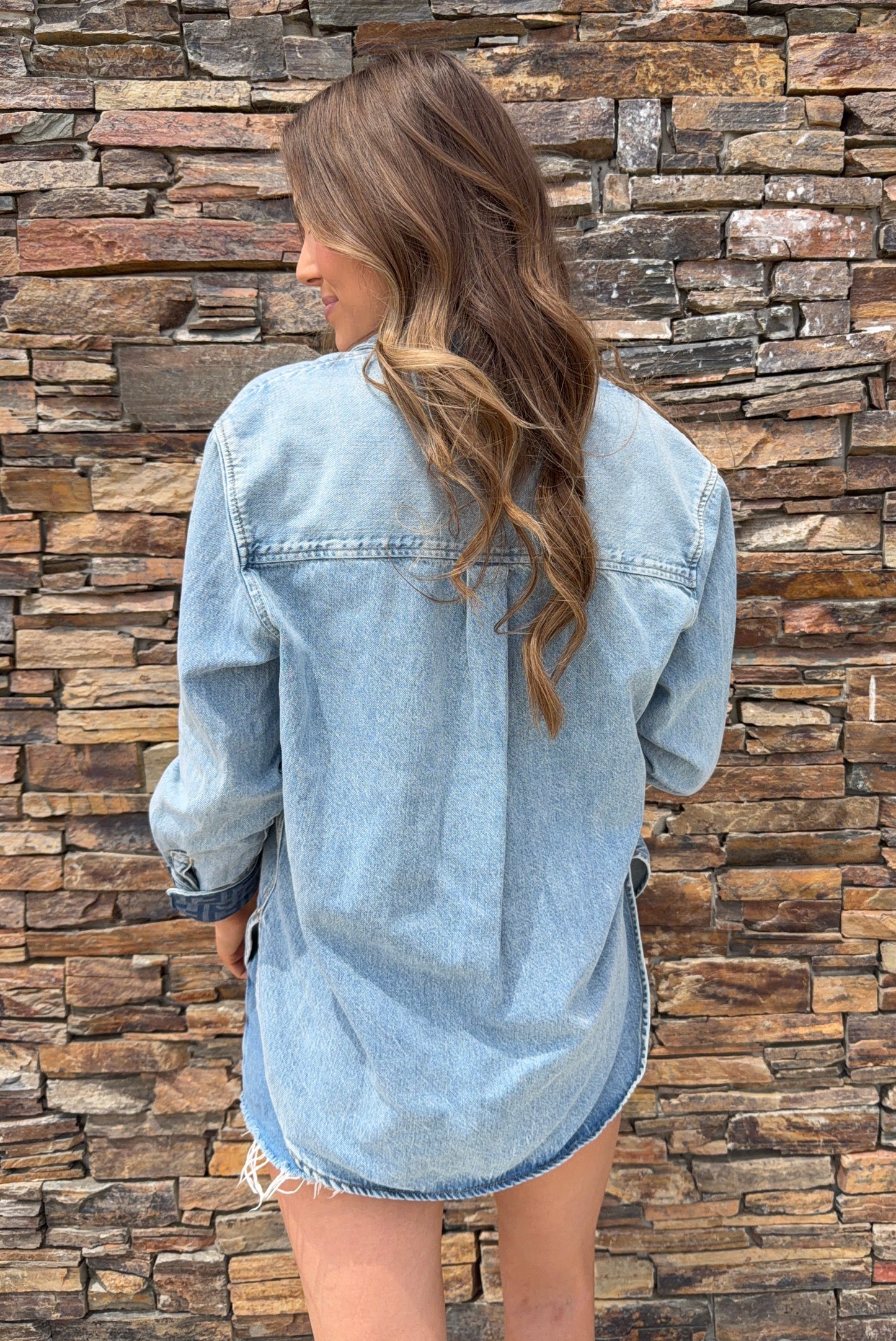 Designer Repurposed Denim Shacket w/ Designer Blue Scarf