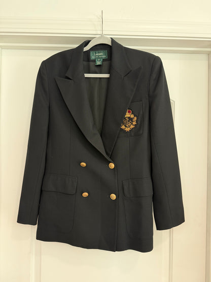 NEW!! Vintage Ralph Lauren Black Crest Blazer Size 8