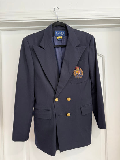 NEW!! Vintage Ralph Lauren Navy Crest Blazer Size 6