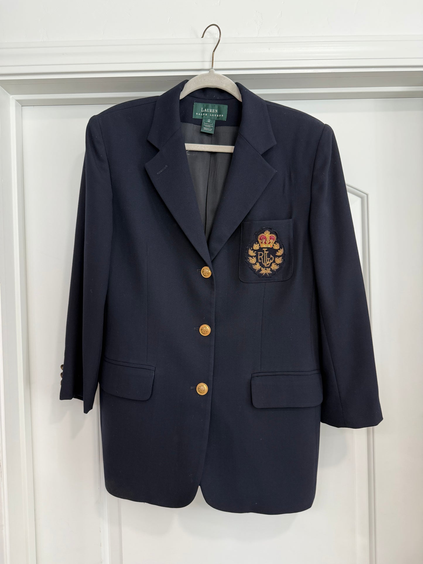 NEW!! Vintage Ralph Lauren Navy Crest Blazer Size 12