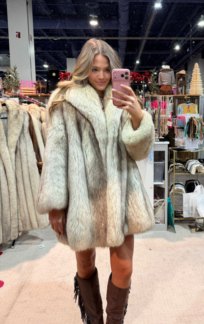 #159 Vintage Blue Fox Jacket Size Medium/Large