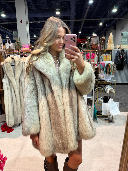 #159 Vintage Blue Fox Jacket Size Medium/Large