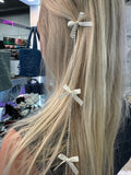 NEW!! Satin Bow and Rhinestone Chain Hair Clip in Cream