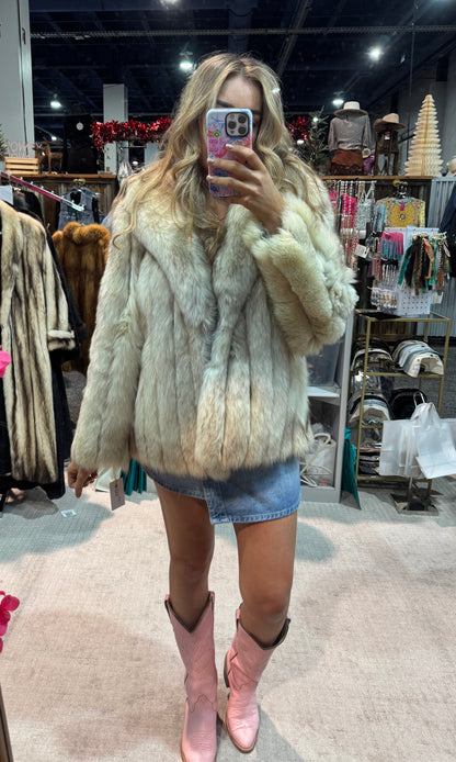 #132 Vintage Blue Fox Jacket Size Medium/Large