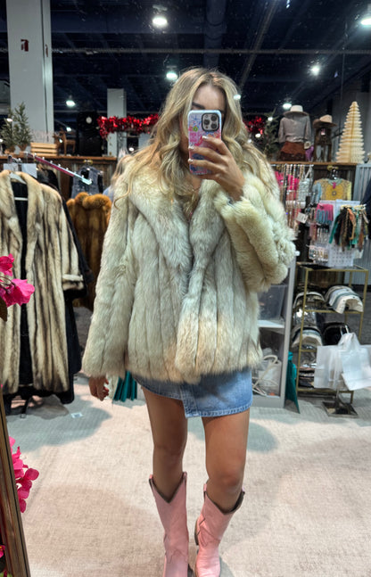 #132 Vintage Blue Fox Jacket Size Medium/Large