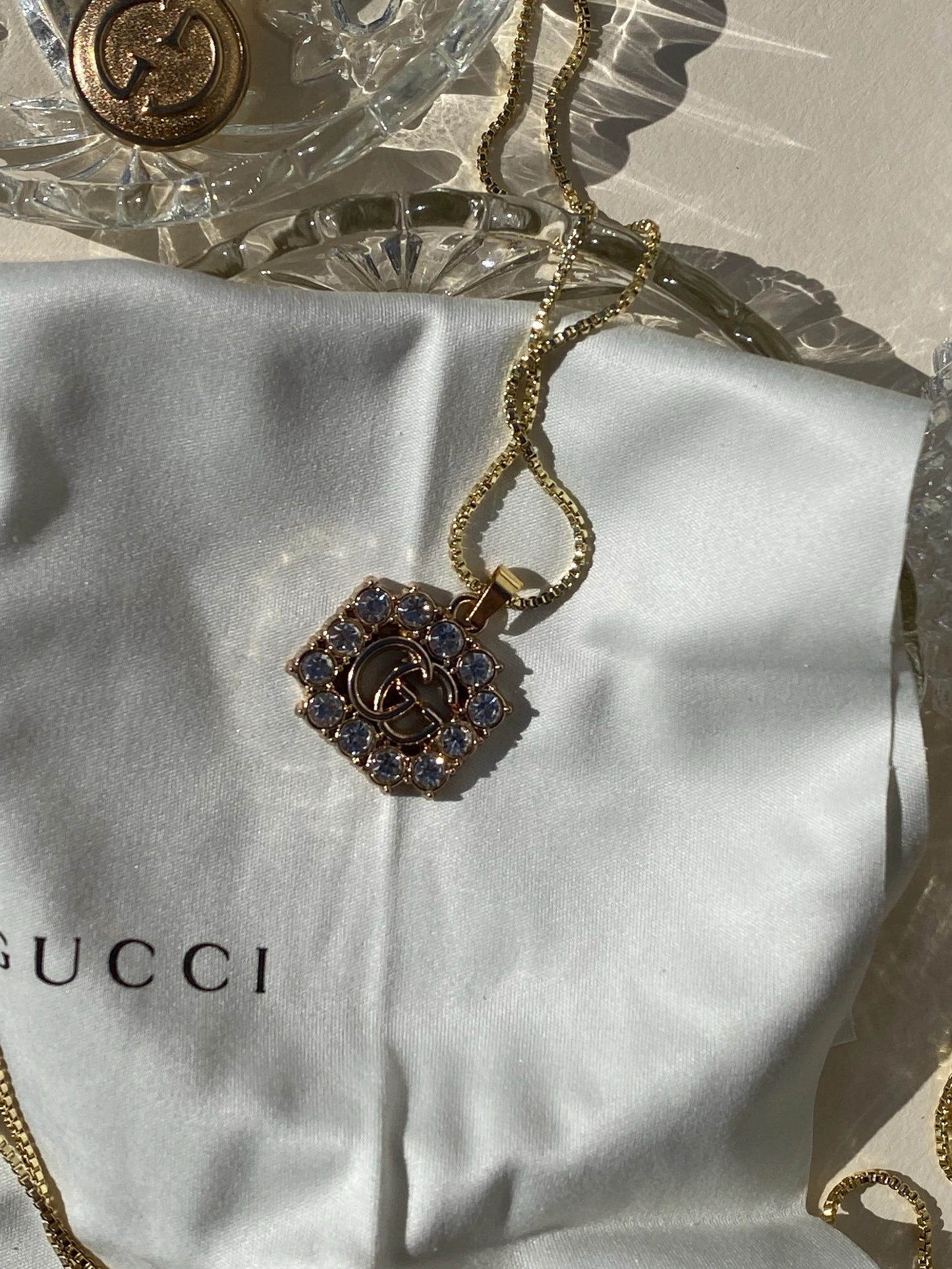 NEW!! Authentic Vintage Crystal G Pendant Necklace in 2 Sizes