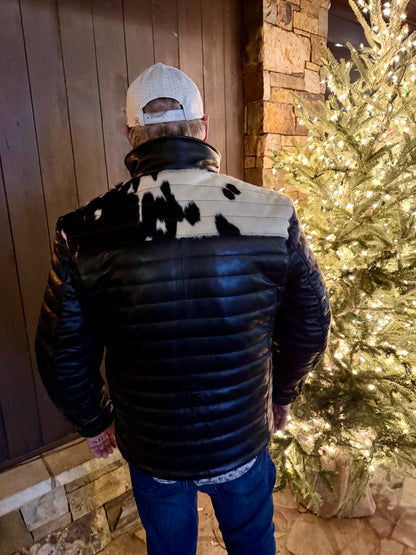 Men's Cowhide Puffer Jacket in Black