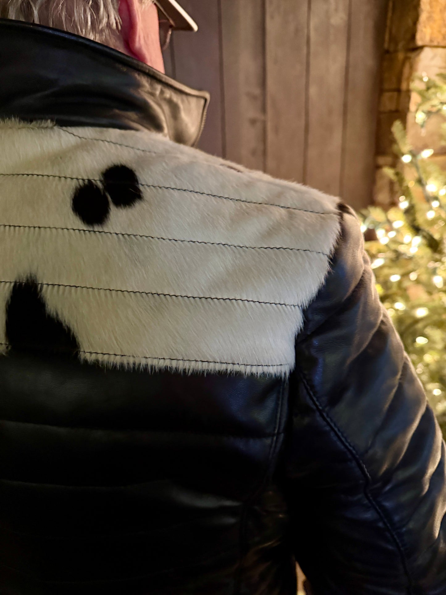 Men's Cowhide Puffer Jacket in Black