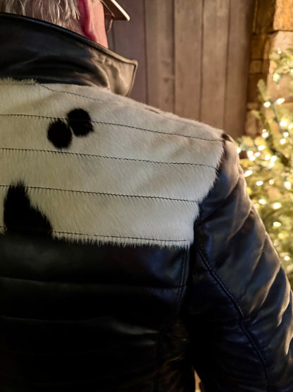 Men's Cowhide Puffer Jacket in Black